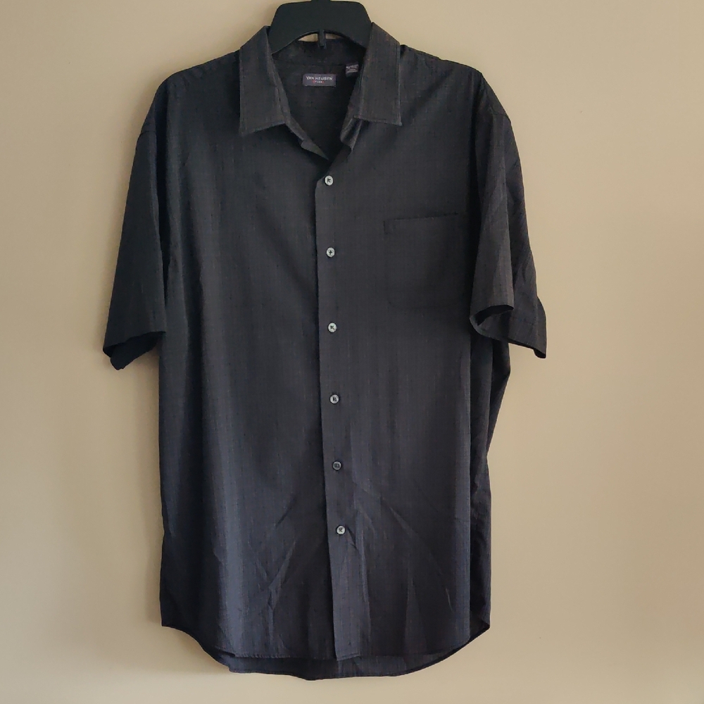 Van Heusen Black Short-Sleeve Casual Button-Down Shirt Gray Plaid Size XL